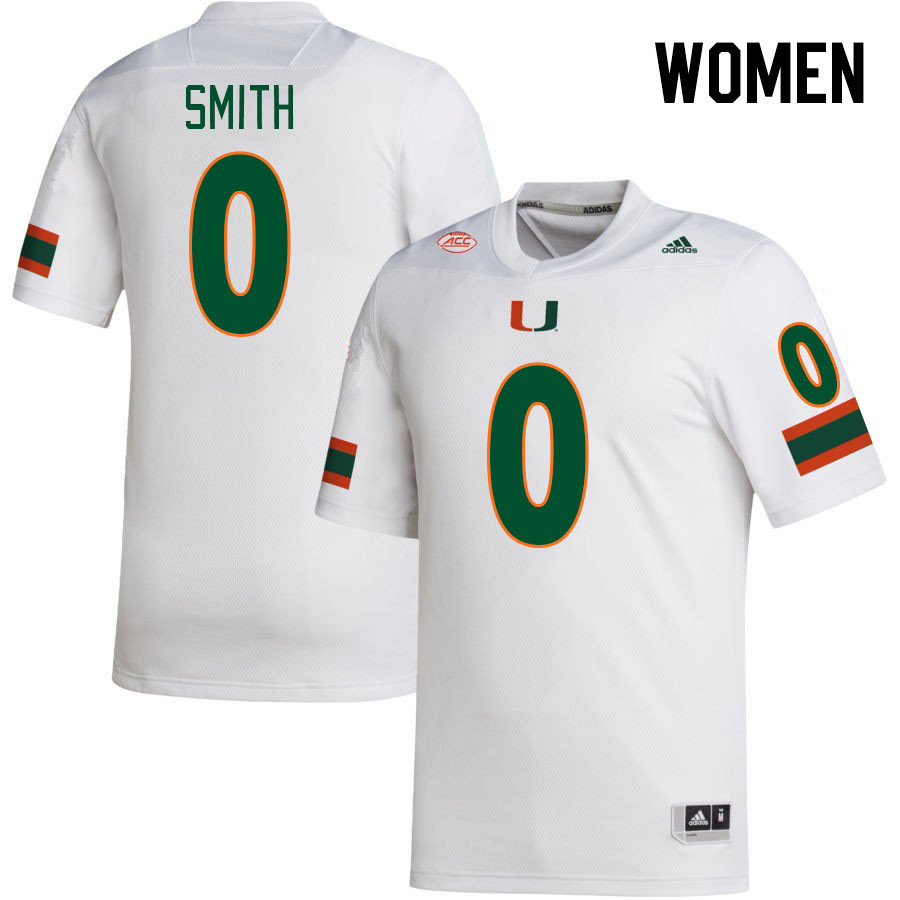 Women #0 Brashard Smith Miami Hurricanes College Football Jerseys Stitched-White - Click Image to Close